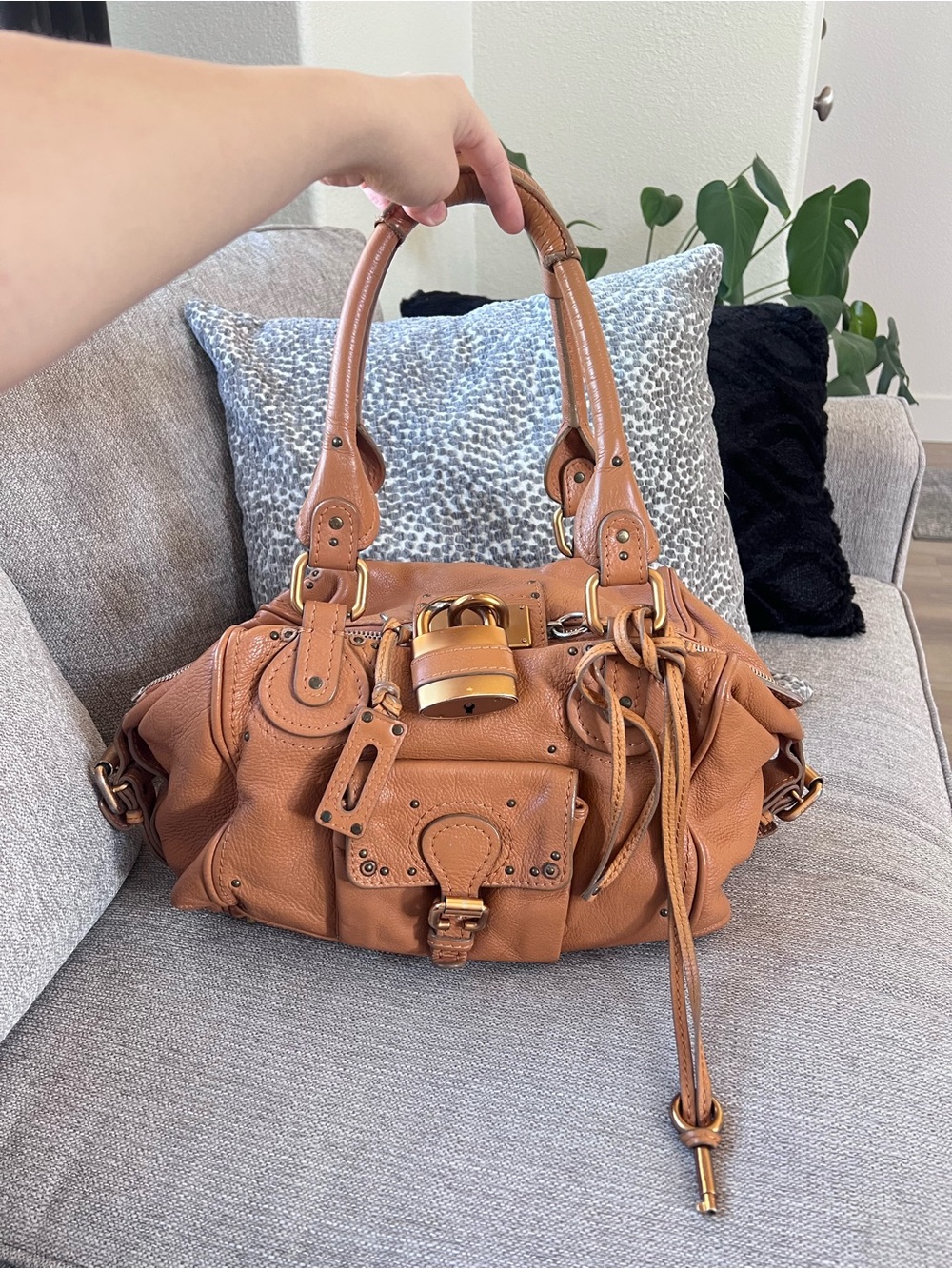 Chloe Paddington Tan Leather Satchel Shoulder Bag with Gold Hardware